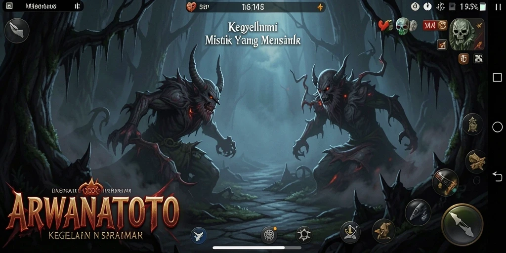 Tampilan gameplay menegangkan ARWANATOTO saat menjelajahi kegelapan.