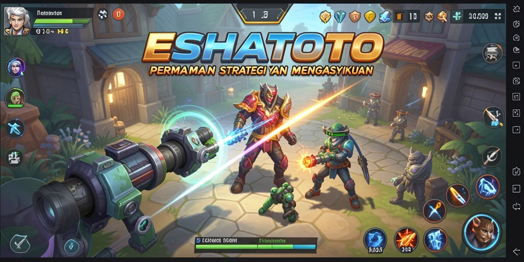 Screenshot dari gameplay ESHATOTO yang menampilkan pertempuran strategi.