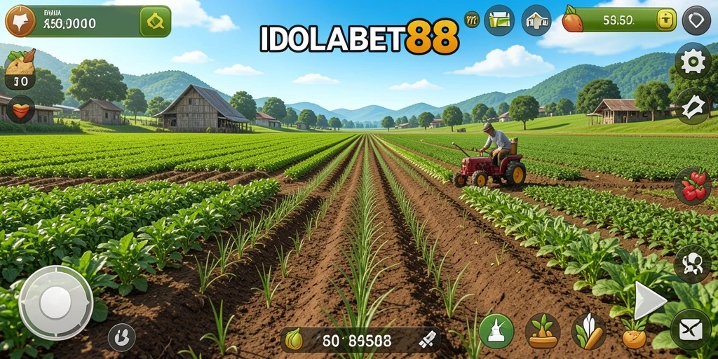 Screenshot gameplay IDOLABET88 dengan aktivitas bertani yang seru.