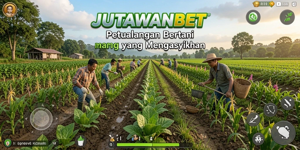 Tangkapan layar JUTAWANBET dengan karakter melakukan aktivitas bertani.