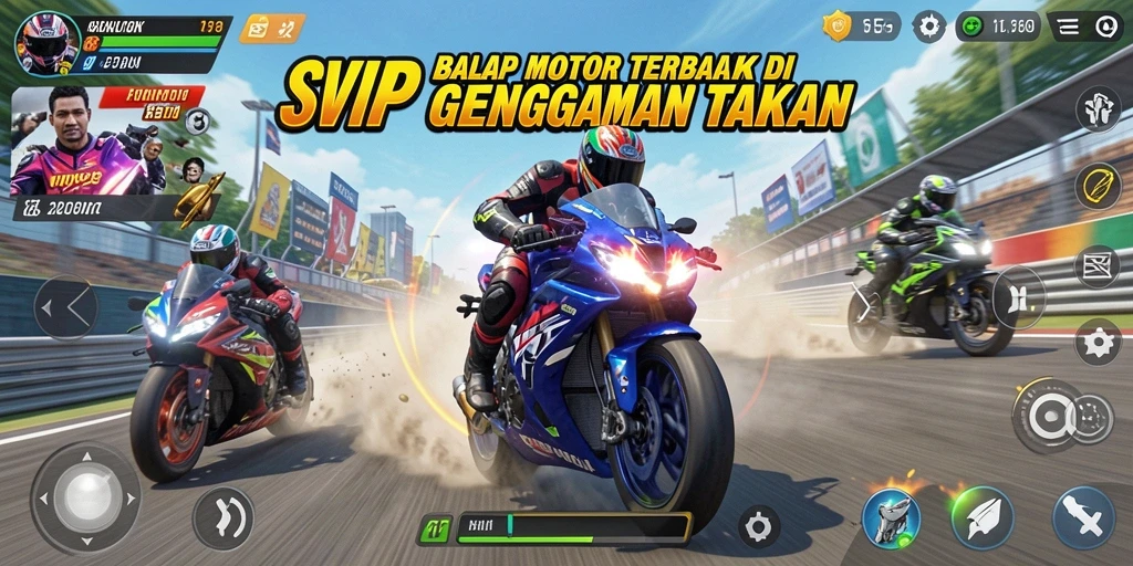 Gameplay SVIP2 dengan balapan motor yang menegangkan.